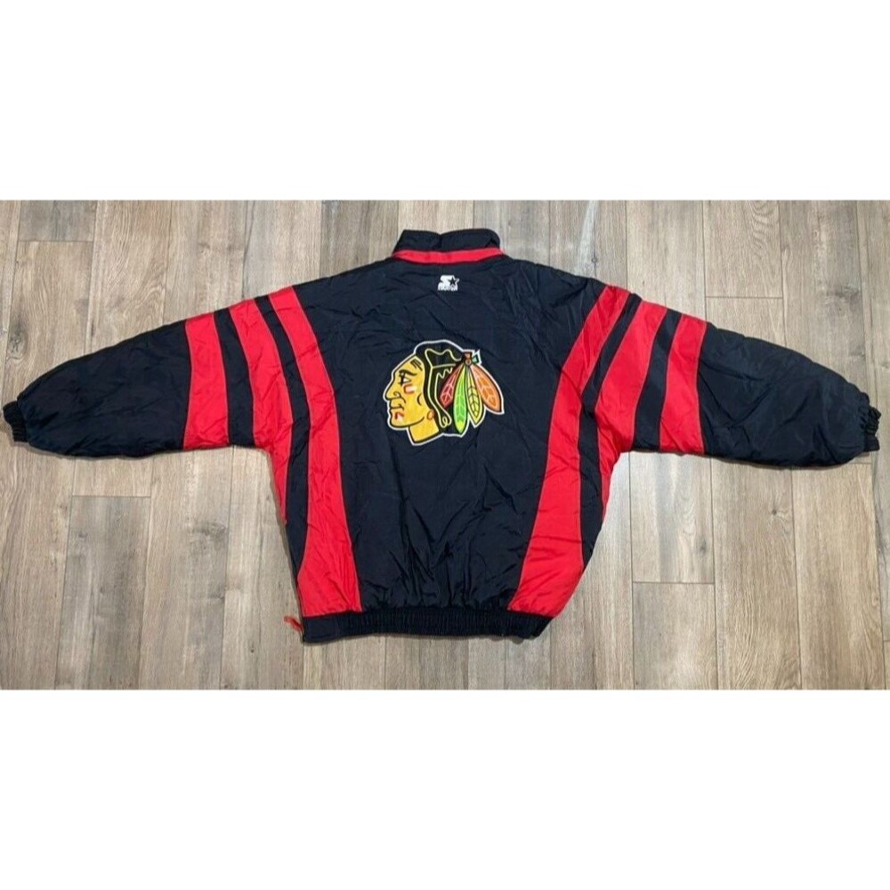 Starter Chicago Blackhawks Men’s Jacket Size XL Black 1/4 Zip Kangaroo Vintage